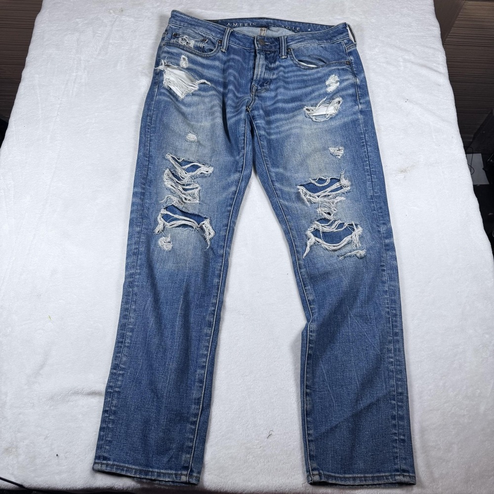 American Eagle Jeans Mens 30x32 Blue Airflex+ Temp Tech Skinny Distressed Ripped